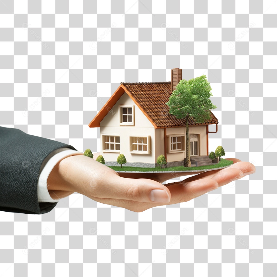 Mão Segurando Mini Casa PNG Transparente