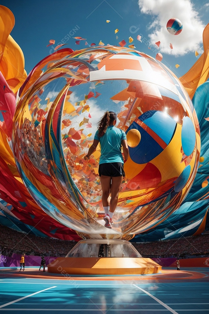 Jogo das Olimpíadas  uma renderização 3D de uma ilustração conceitual da esfera esportiva IA generativa