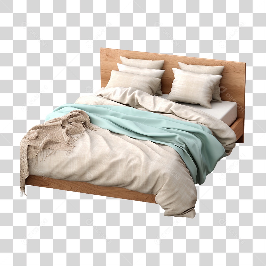 Cama com Travesseiro e Cobertas PNG Transparente