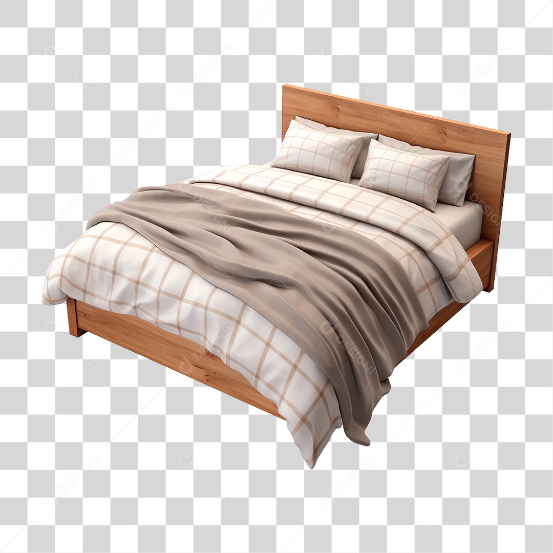 Cama com Travesseiro e Cobertas PNG Transparente