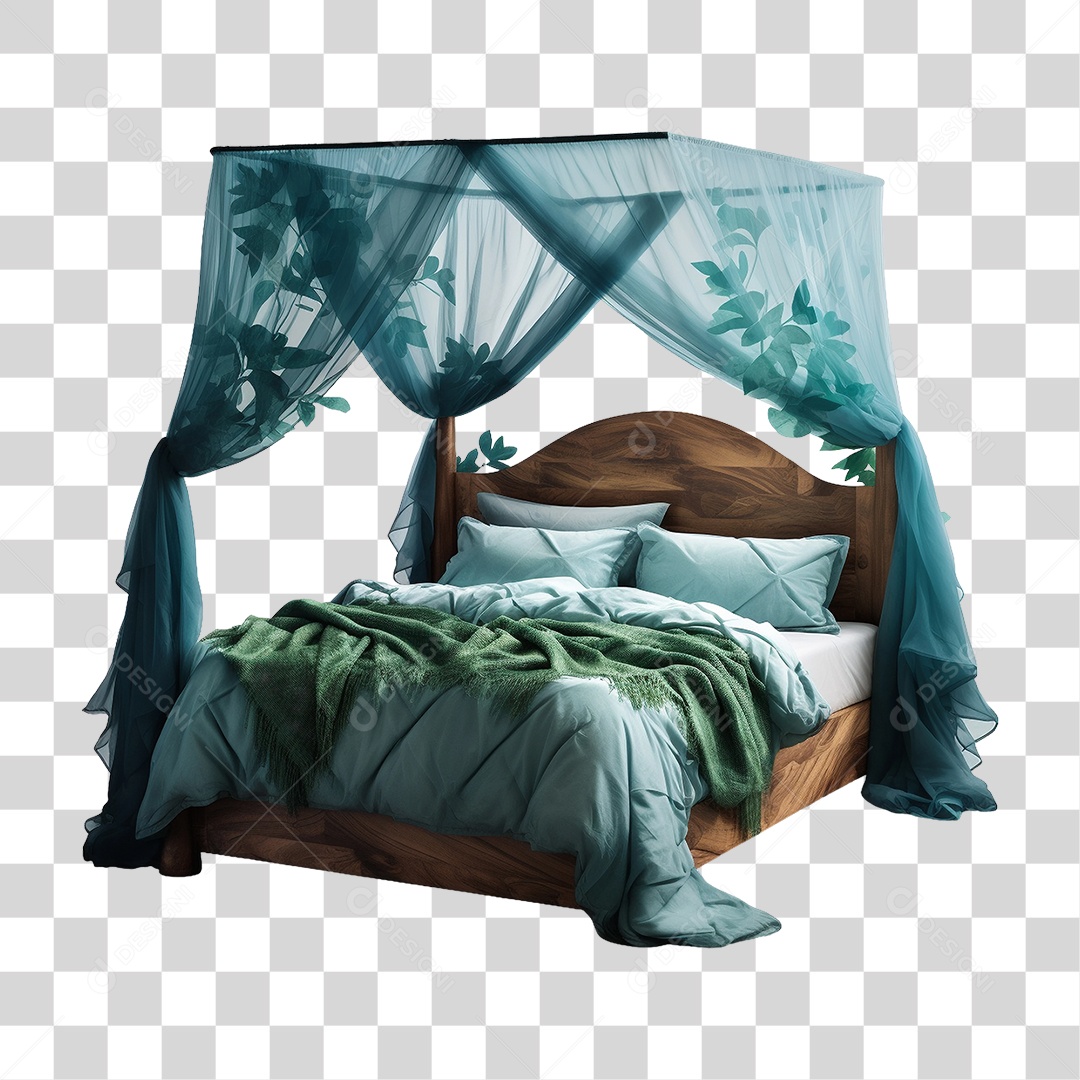 Cama com Travesseiro e Cobertas PNG Transparente
