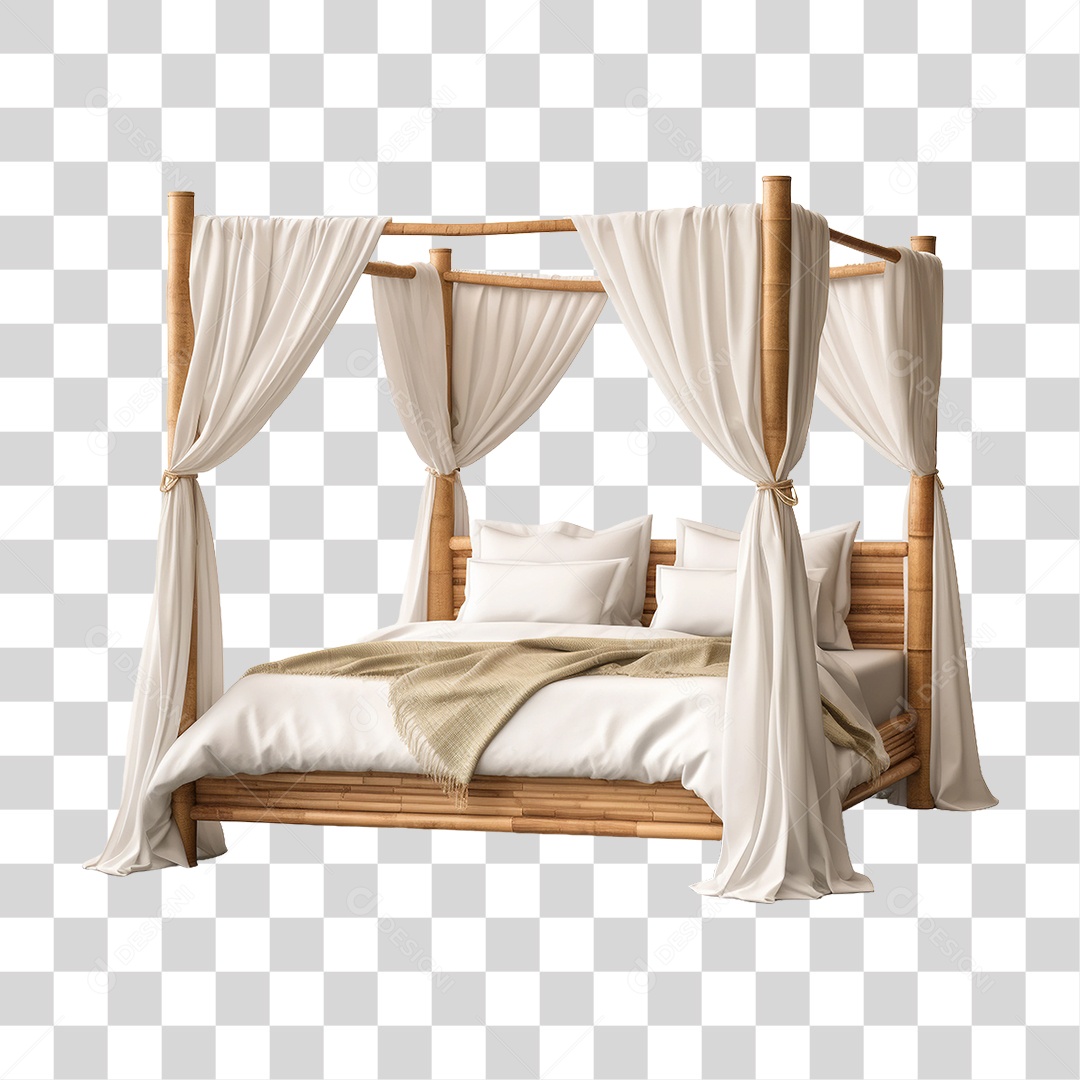 Cama com Travesseiro e Cobertas PNG Transparente