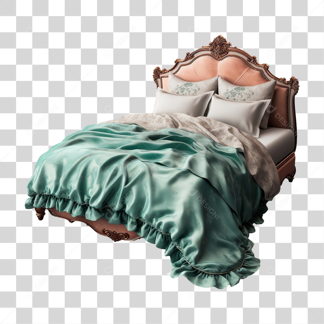 Cama com Travesseiro e Cobertas PNG Transparente
