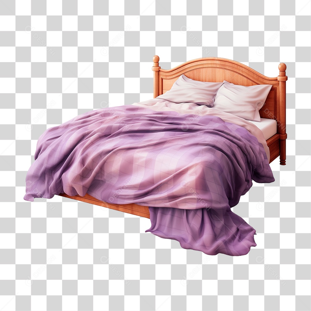 Cama com Travesseiro e Cobertas PNG Transparente
