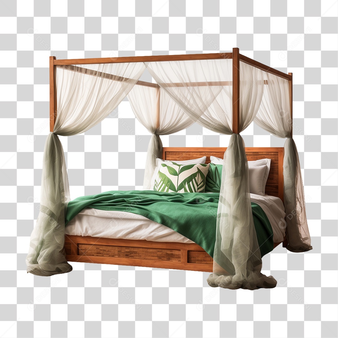 Cama com Travesseiro e Cobertas PNG Transparente