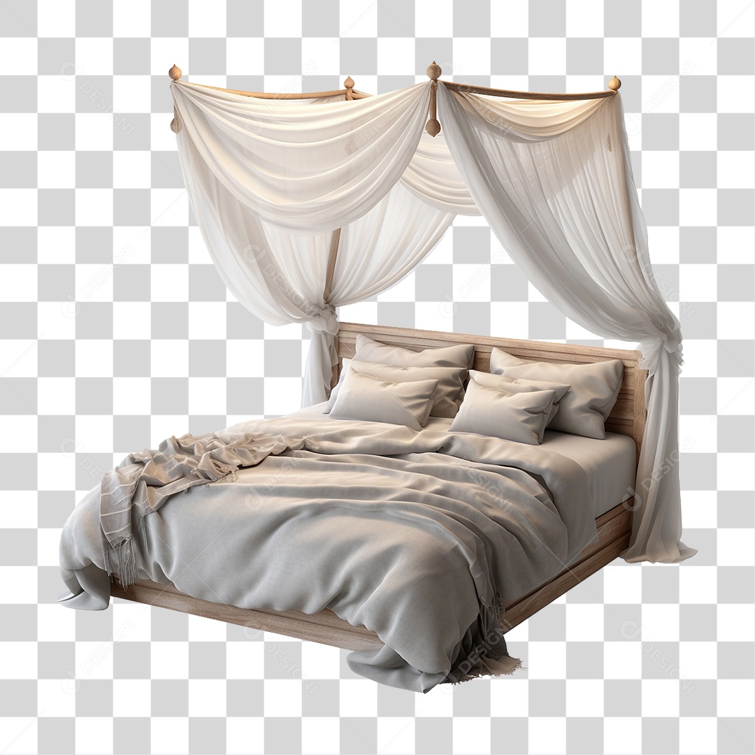 Cama com Travesseiro e Cobertas PNG Transparente