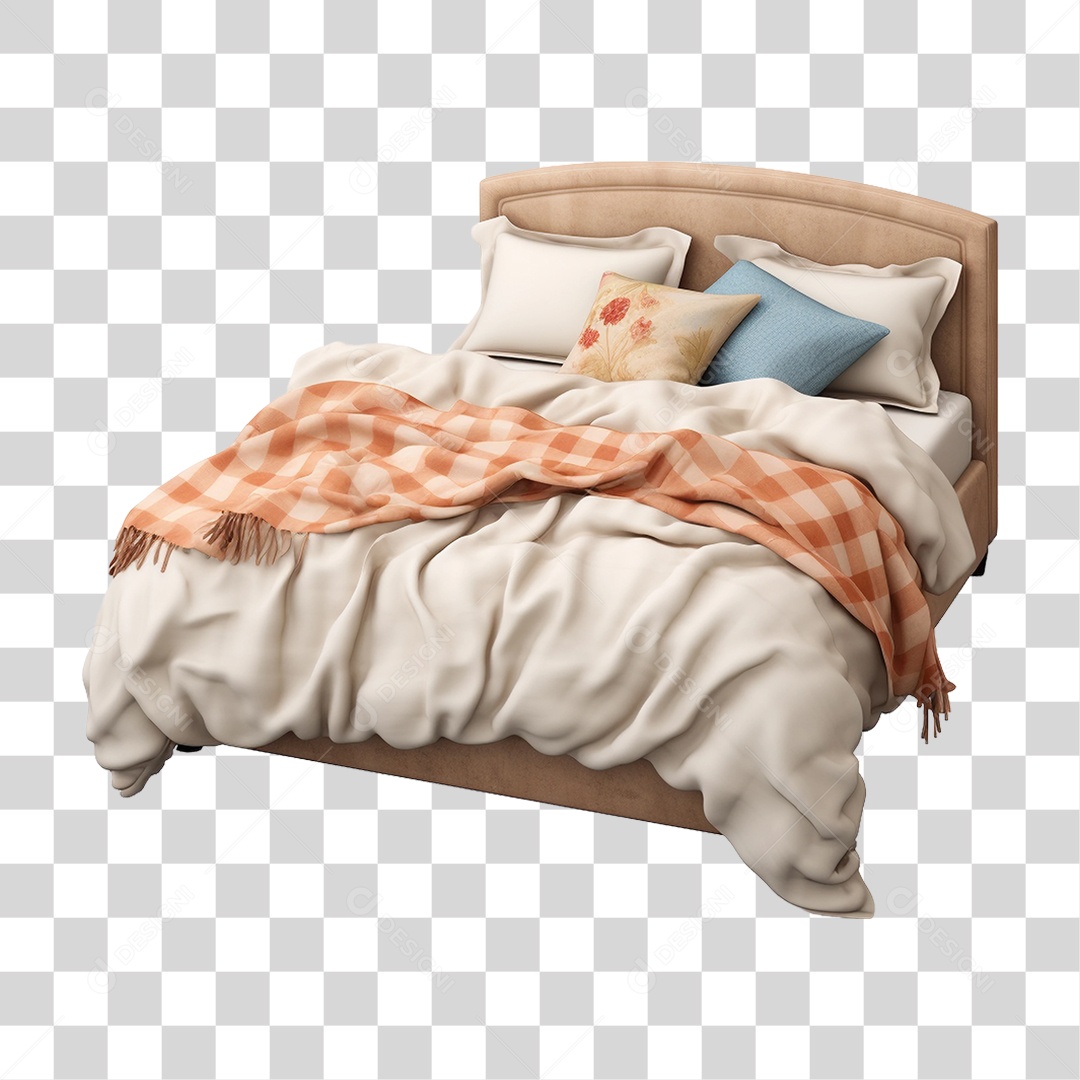 Cama com Travesseiro e Cobertas PNG Transparente