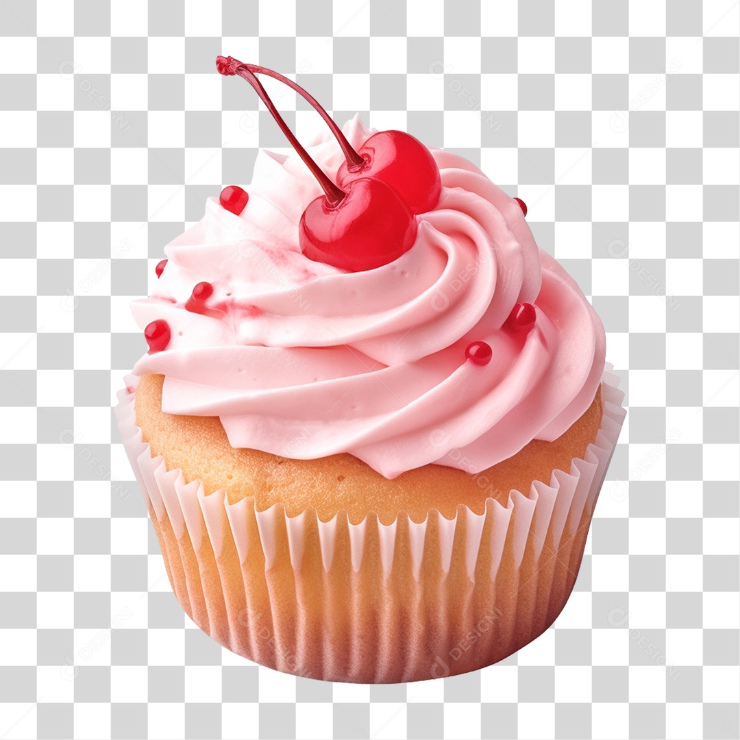 Cupcake de Morango PNG Transparente