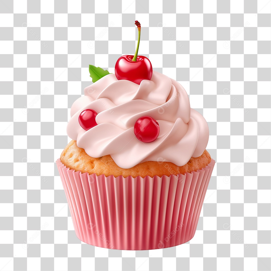 Cupcake de Morango PNG Transparente