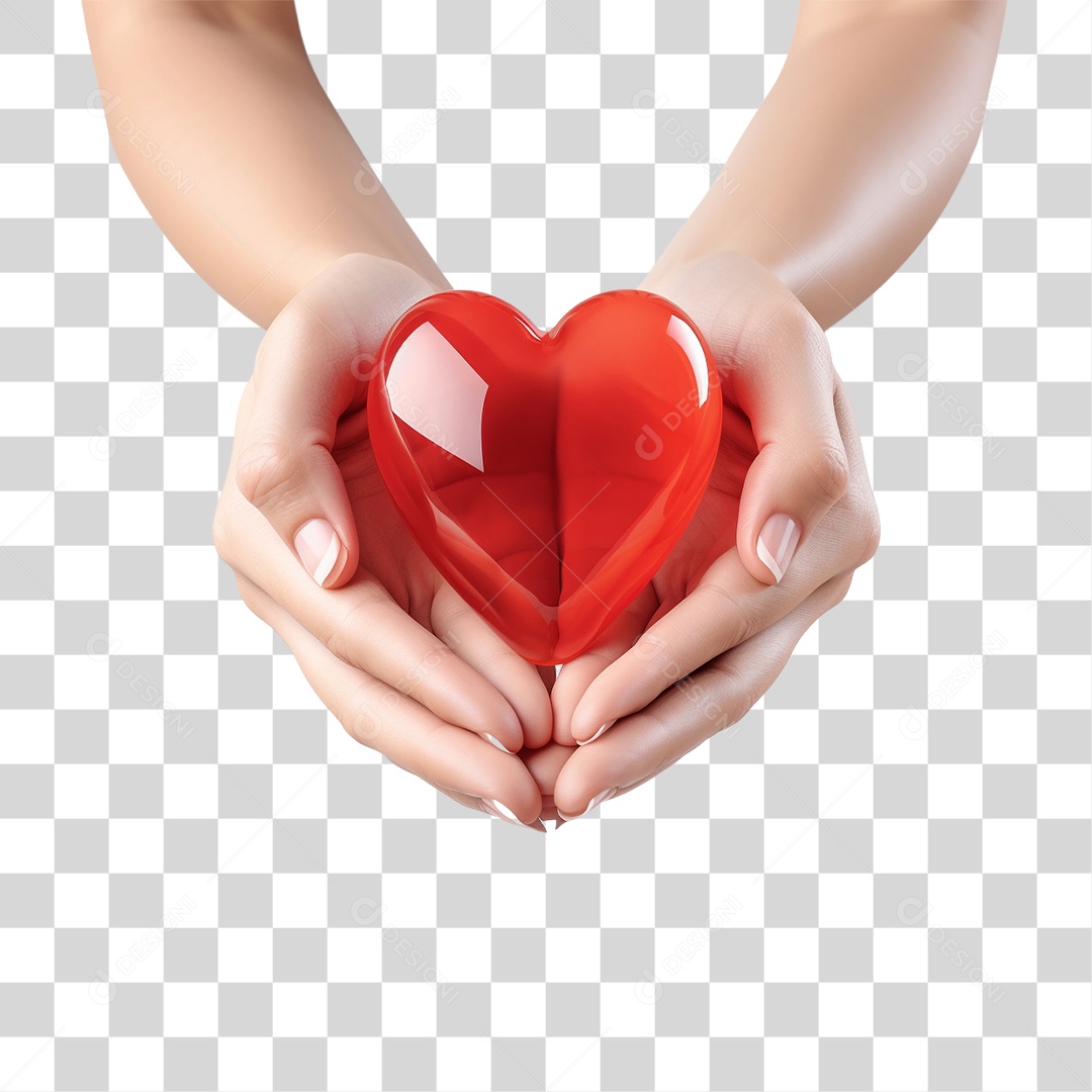 Elemento 3D Mãos Segurando Coração PNG Transparente