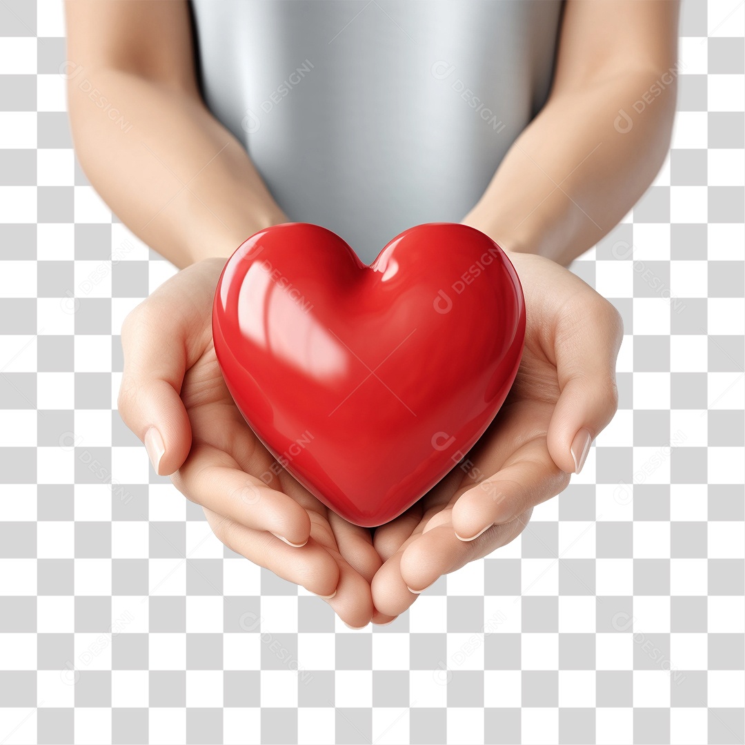 Elemento 3D Mãos Segurando Coração PNG Transparente