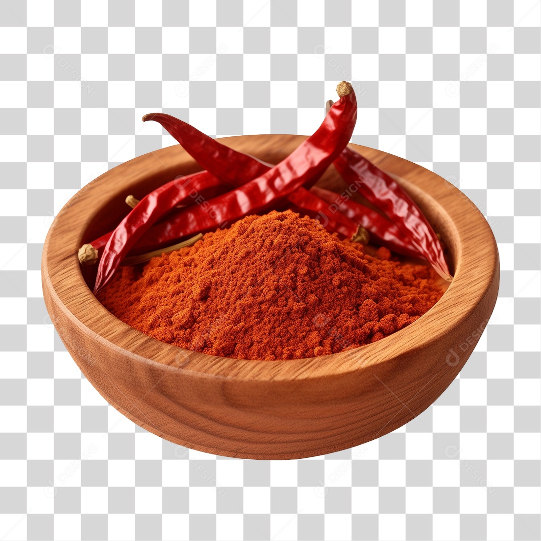 Pimenta em Tigela de Madeira PNG Transparente