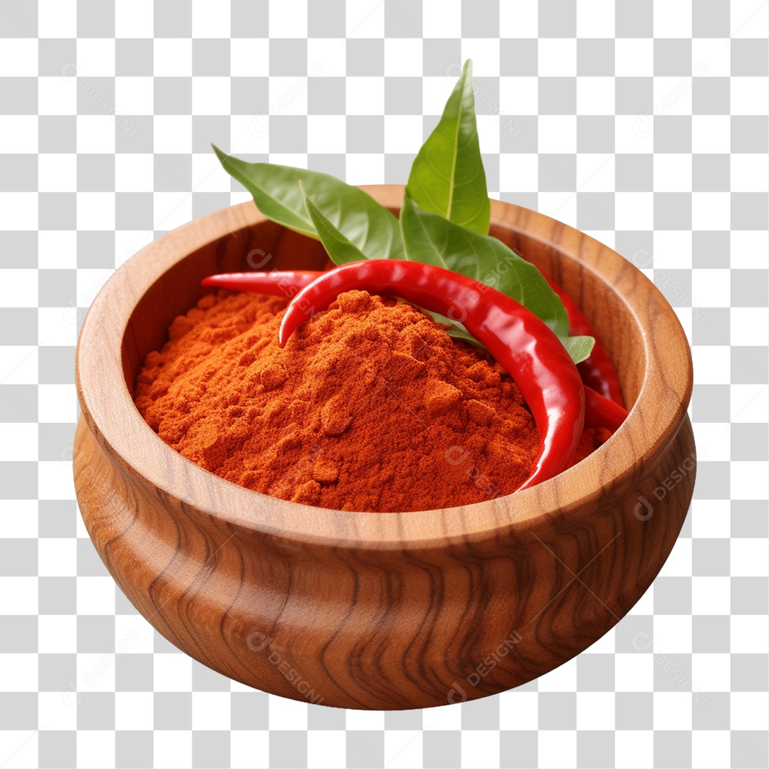 Pimenta em Tigela de Madeira PNG Transparente
