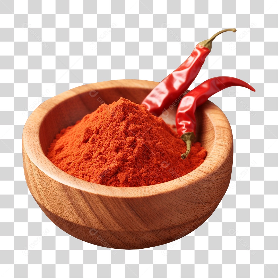 Pimenta em Tigela de Madeira PNG Transparente