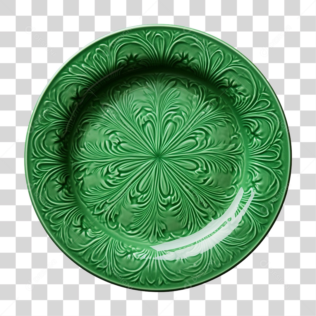 Prato de Cerâmica Verde PNG Transparente