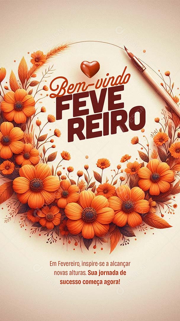 Story Bem-vindo Fevereiro sua Jornada de Sucesso Começa Agora Social Media PSD Editável