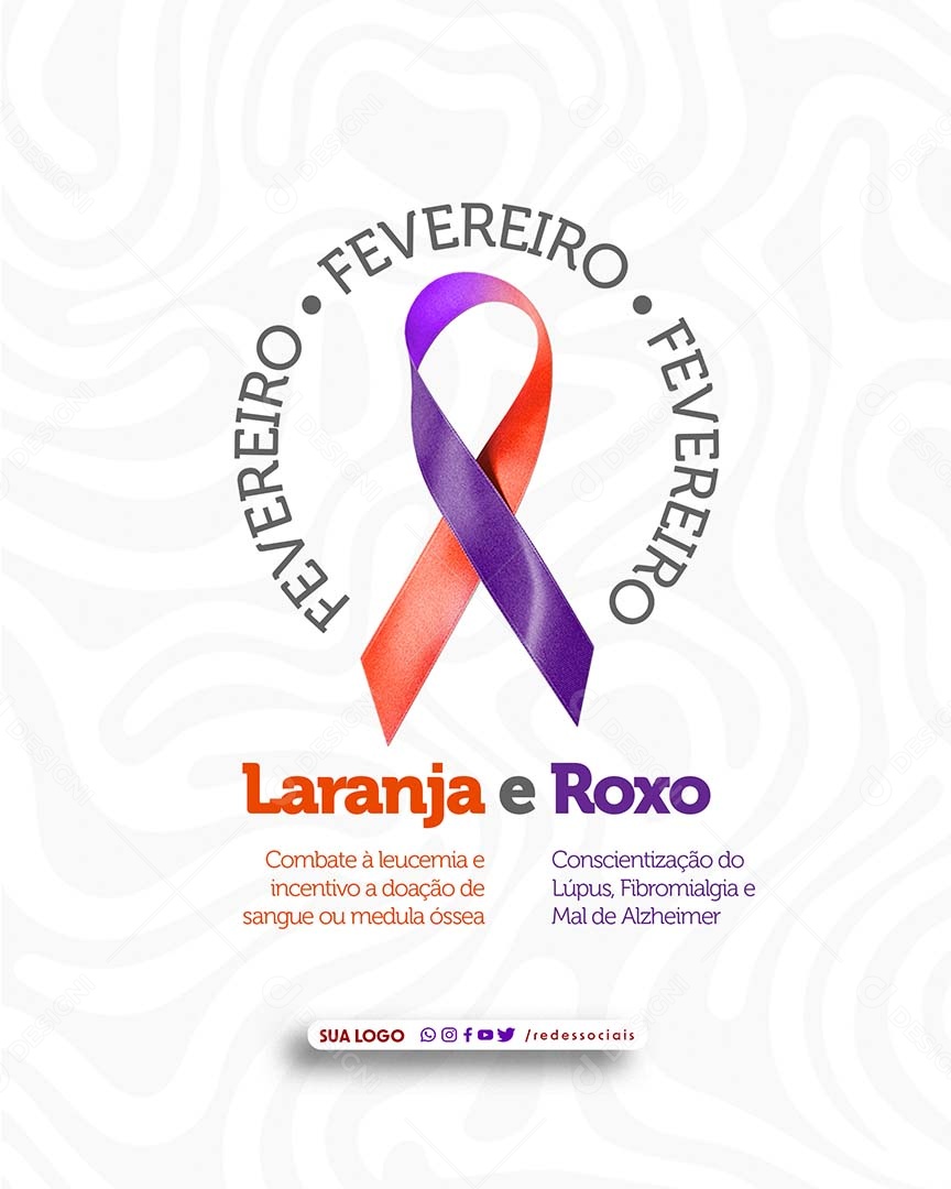 Fevereiro Roxo e Laranja Mês De Conscientização Social Media PSD Editável