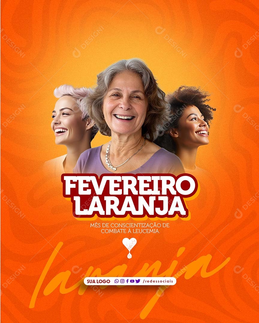 Fevereiro Laranja Mês de Conscientização de Combate a Leucemia Social Media PSD Editável