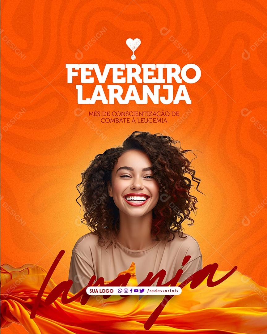 Fevereiro Laranja Mês de Conscientização de Combate da Leucemia Social Media PSD Editável