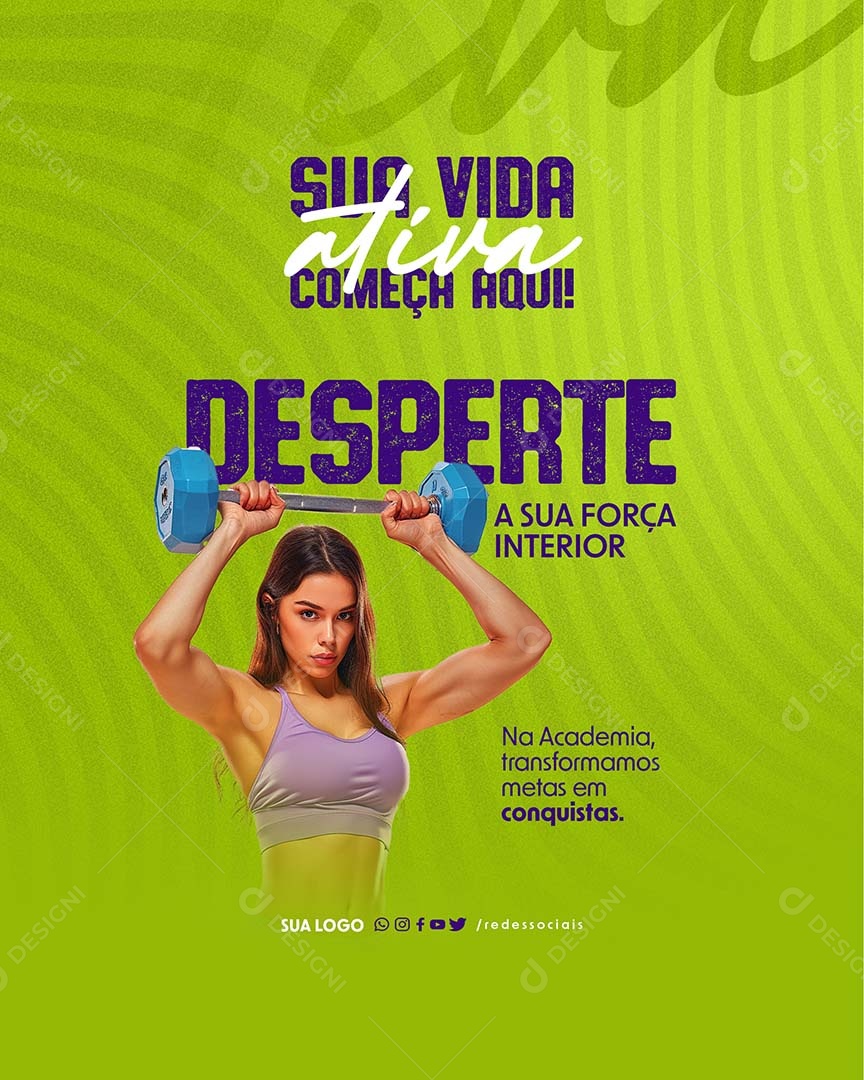 Na Academia Transformamos Metas em Conquistas Social Media PSD Editável