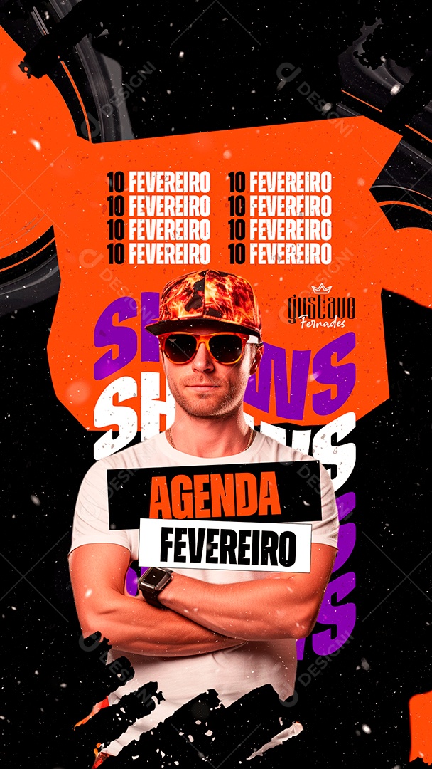 Story Flyer Carnaval Agenda Fevereiro Gustavo Fernades Shows Social Media PSD Editável