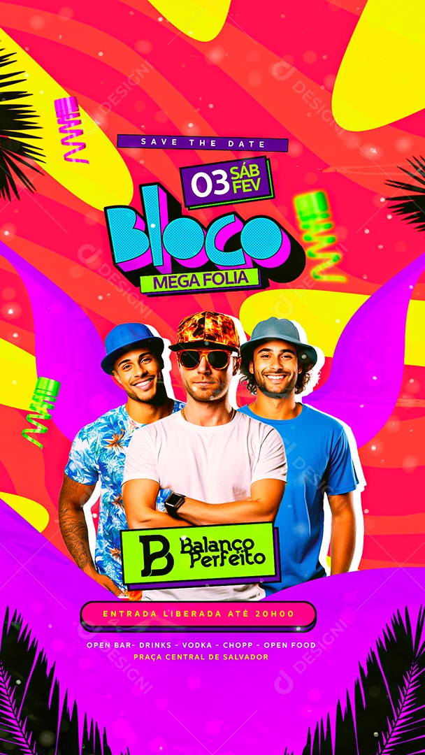 Story Flyer Carnaval Bloco Mega Folia Balanço Perfeito Social Media PSD Editável