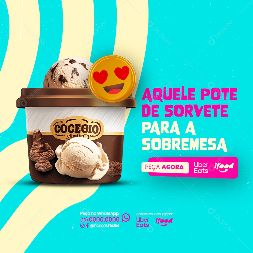 Sorveteria Aquele Pote de Sorvete para a Sobremesa Social Media PSD Editável