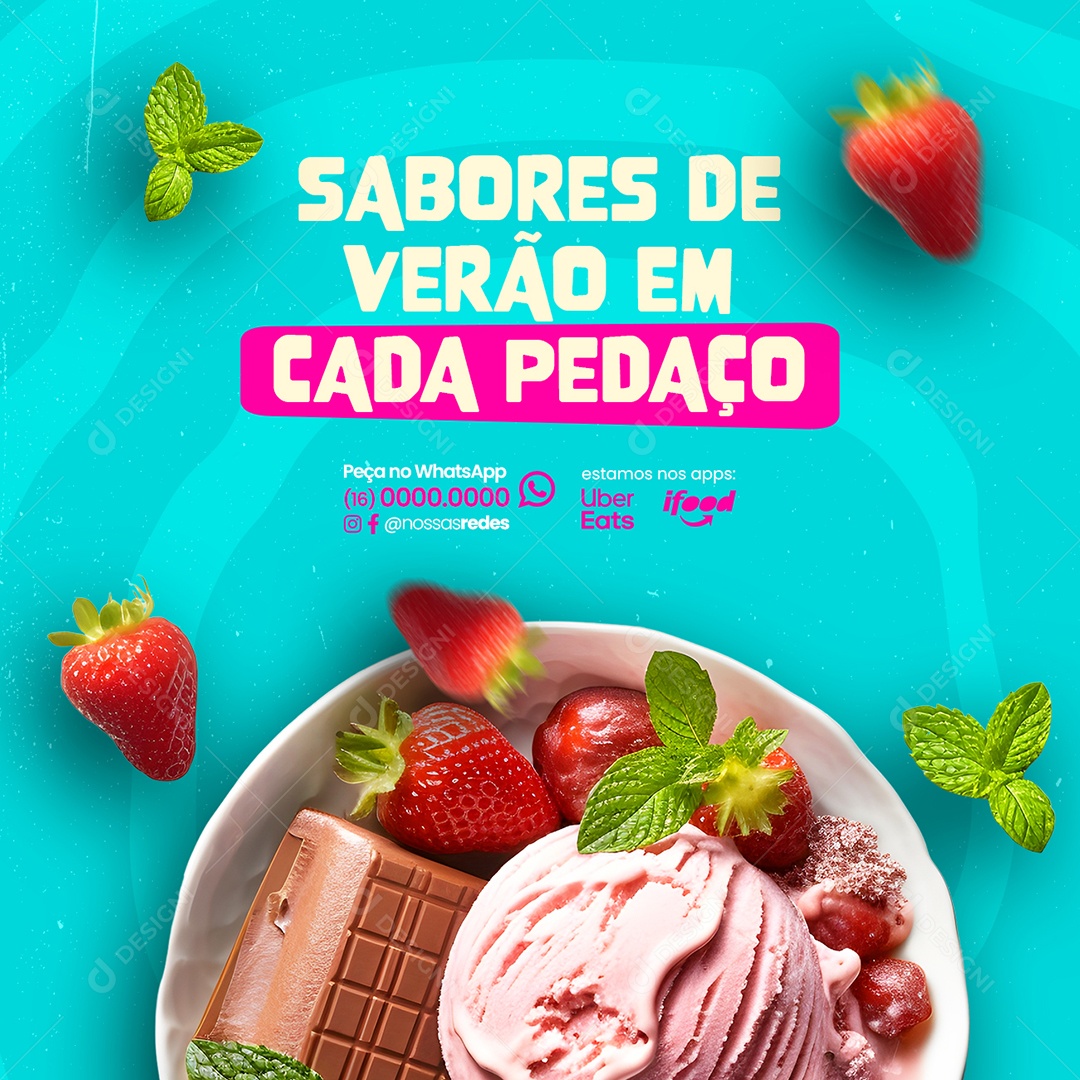 Sorveteria Sabores de Verão em Cada Pedaço Social Media PSD Editável