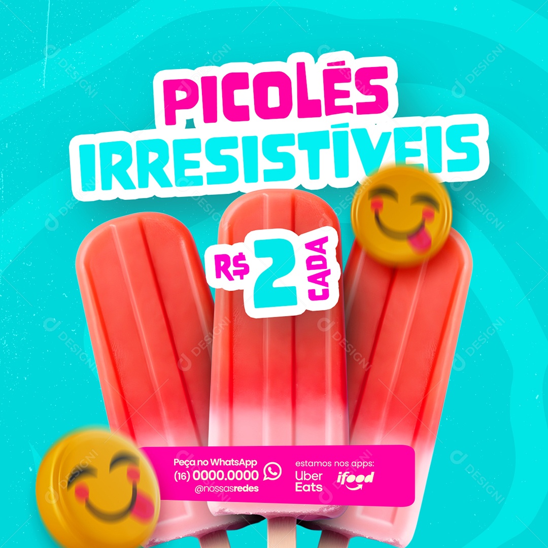 Sorveteria Picolés Irresistíveis Social Media PSD Editável