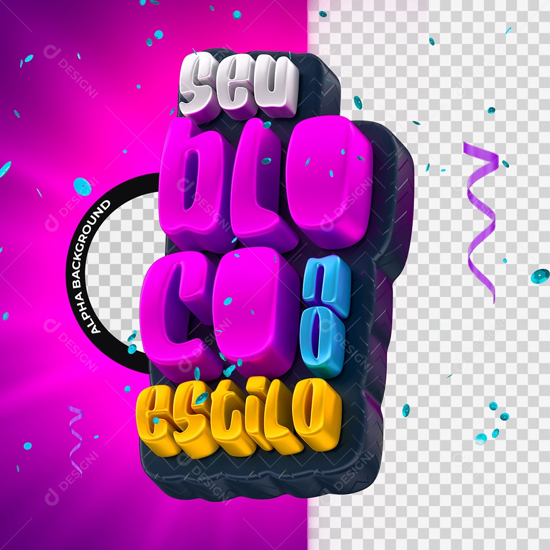 Selo 3D Seu Bloquinho no Estilo Colorido para Composição PSD