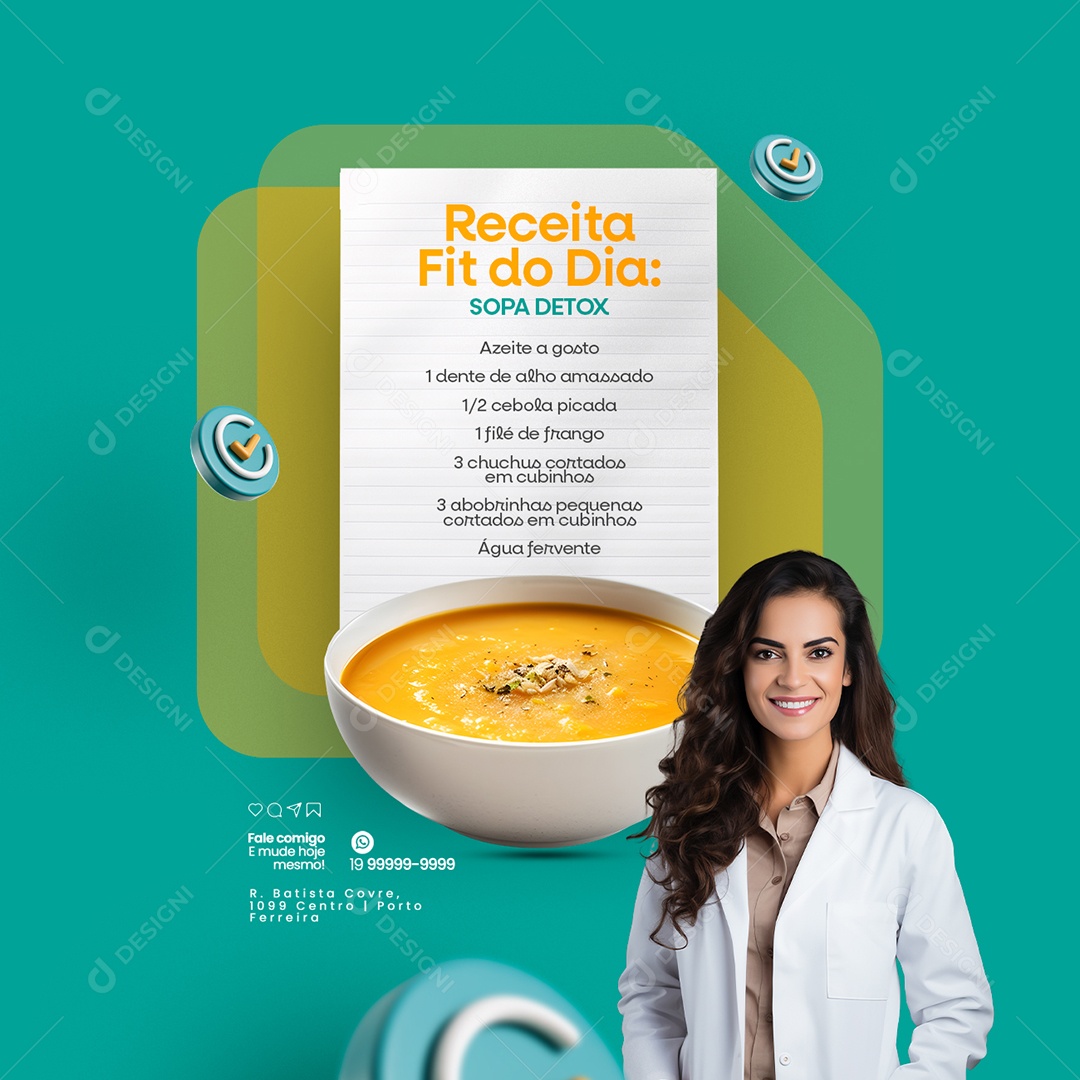 Nutricionista Receita Fit do Dia Sopa Detox Social Media PSD Editável