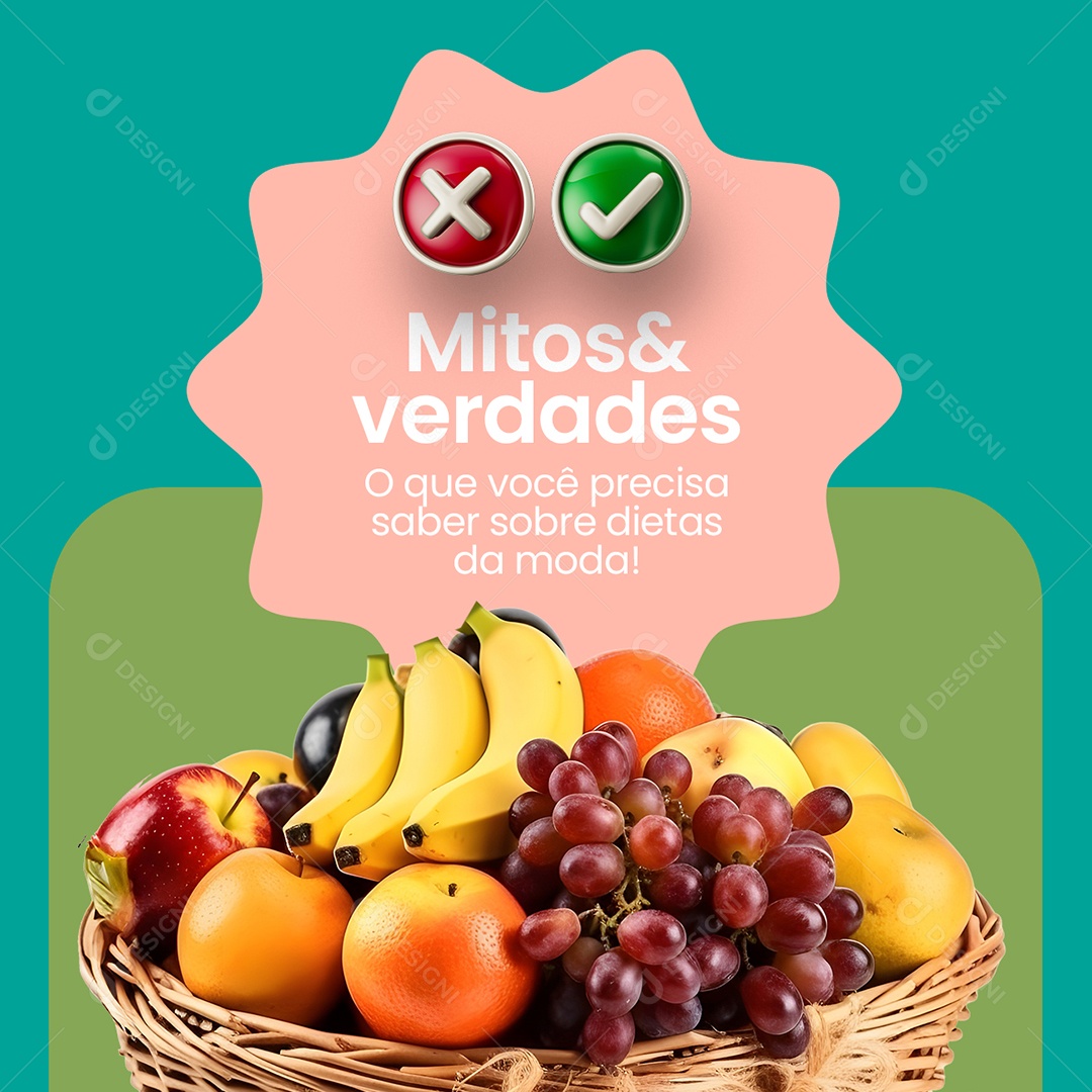 Nutricionista Mito & verdades O que você precisa saber Social Media PSD Editável