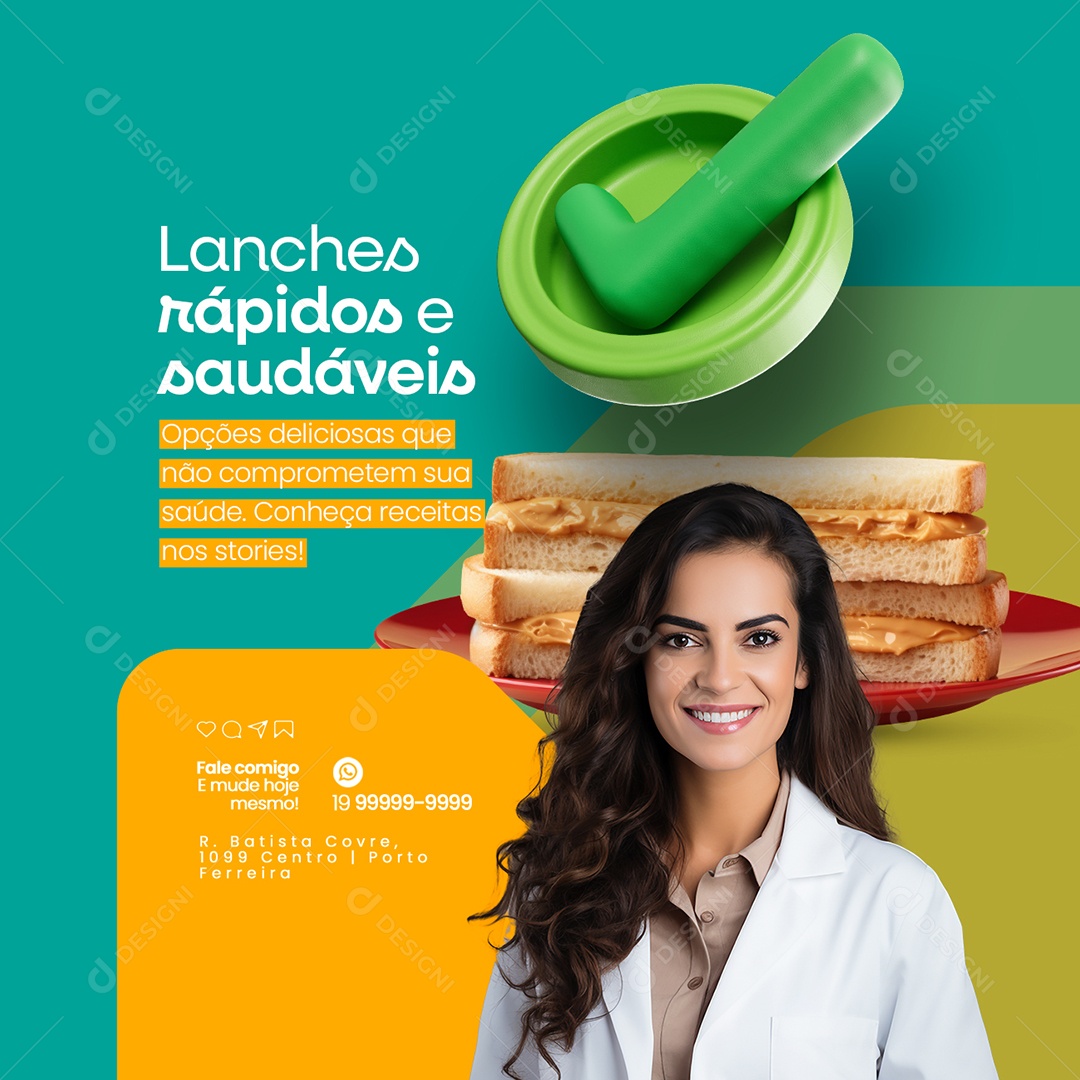 Nutricionista Lanches rápidos e saudáveis Social Media PSD Editável