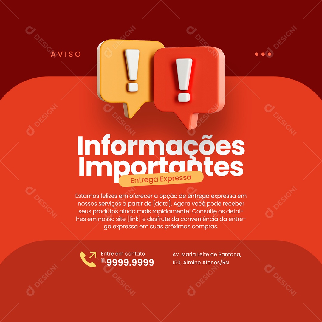 Comunicado Informações importantes Manutenção Entrega Expressa Social Media PSD Editável