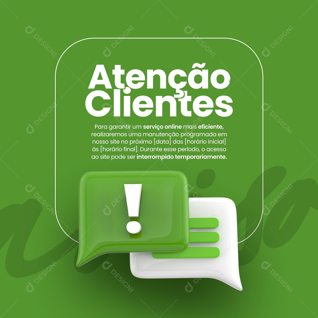 Comunicado Atenção Clientes realizaremos manutenção Social Media PSD Editável