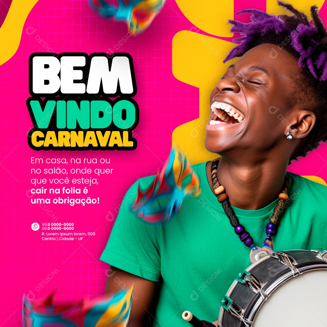 Bem Vindo Carnaval Em casa na rua ou no salão Social Media PSD Editável