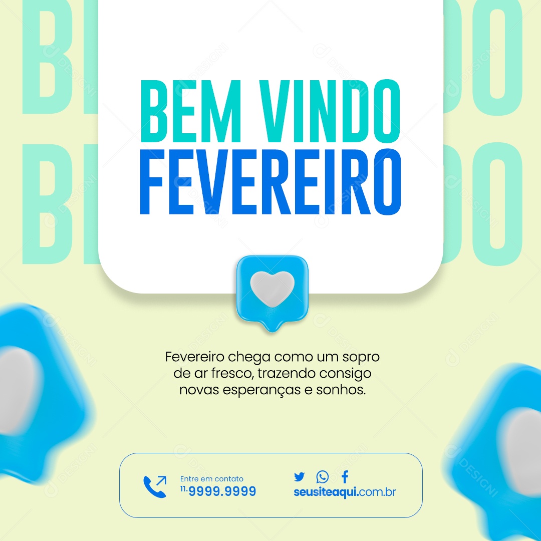 Bem Vindo Fevereiro chega como um sopro de ar fresco Social Media PSD Editável