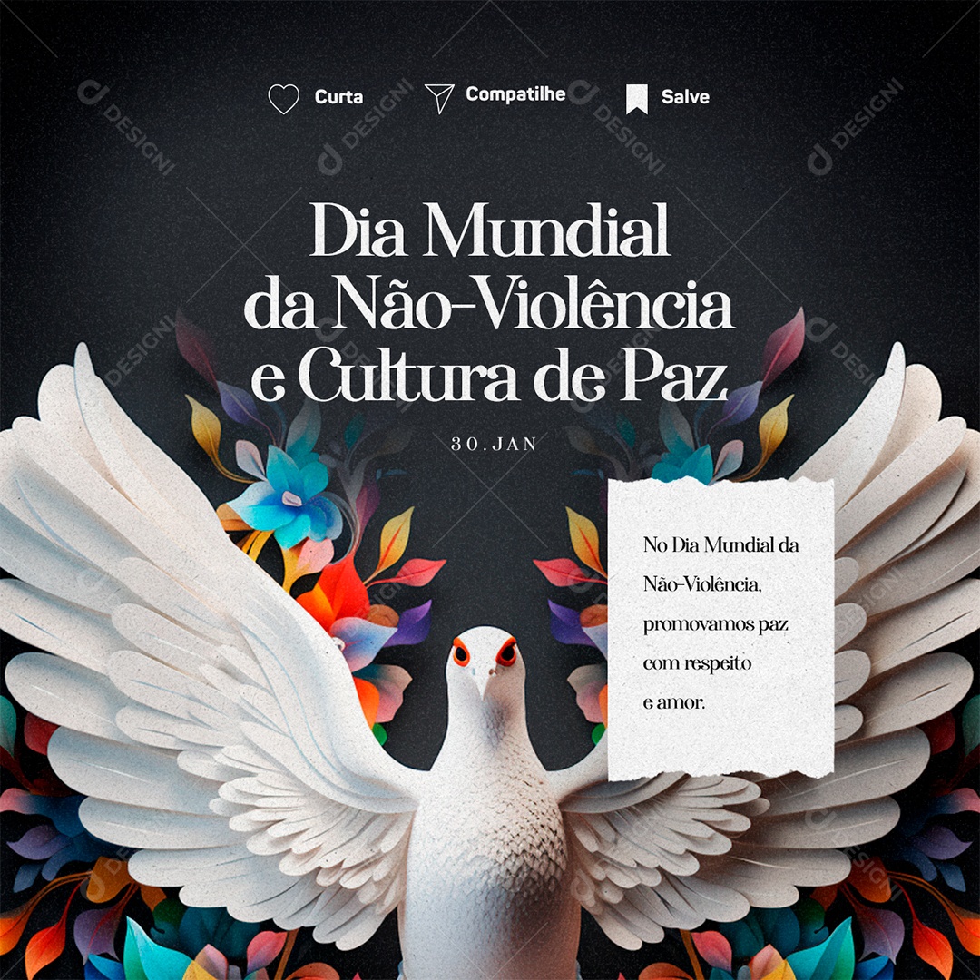 Social Media Dia Mundial da Não violência e Cultura de Paz 30 de Janeiro PSD Editável