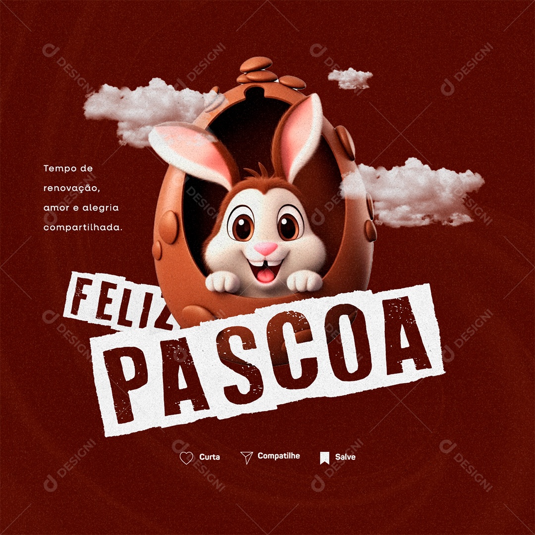 Feliz Páscoa Tempo de Renovação Amor e Alegria Social Media PSD Editável