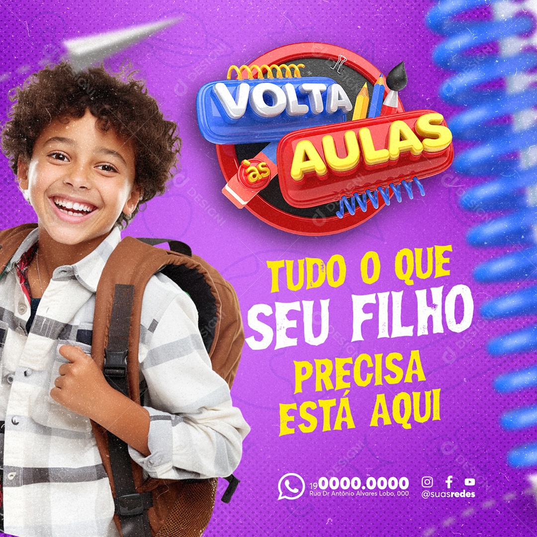 Papelaria Volta às Aulas Tudo o Que seu Filho Precisa Está Aqui Social Media PSD Editável