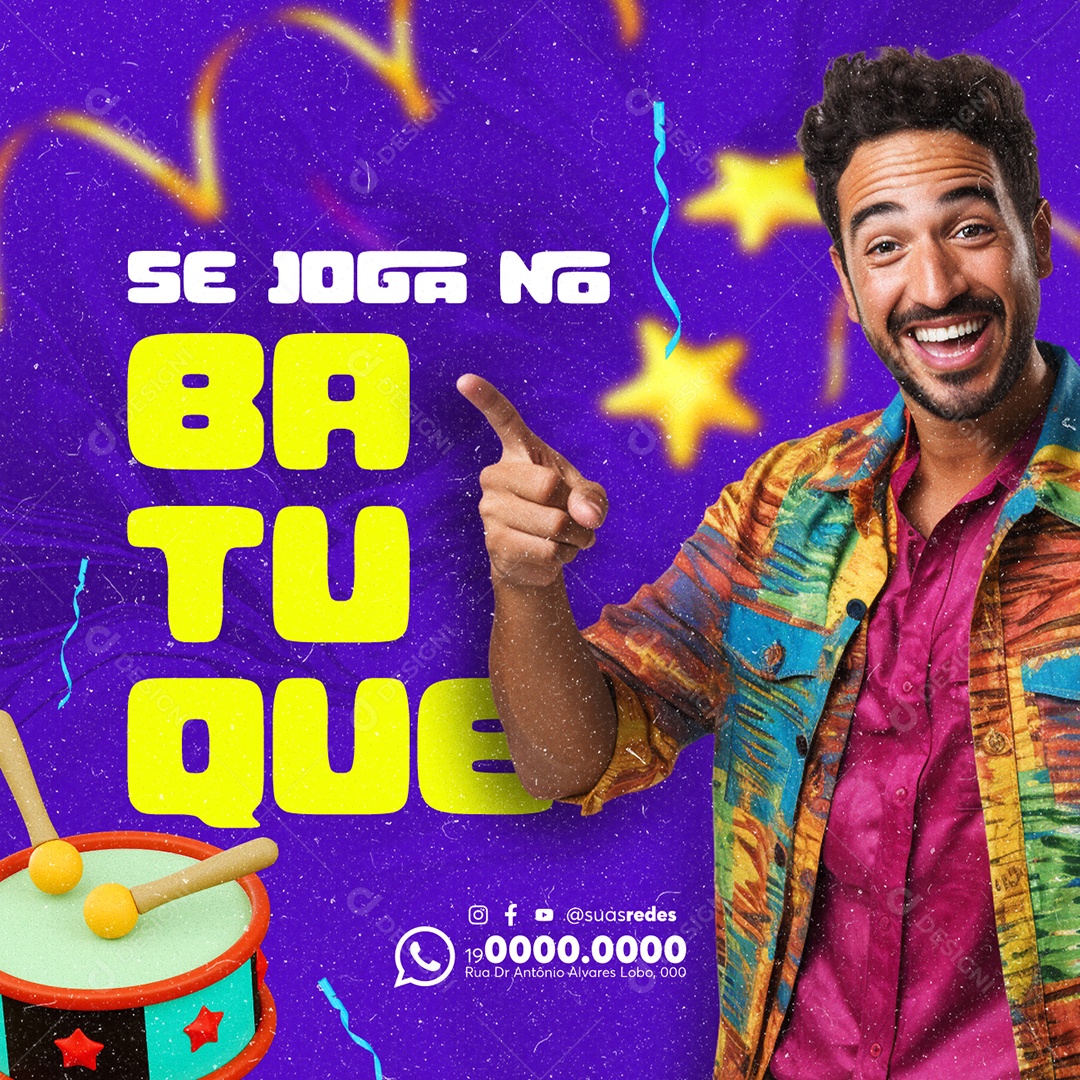 Carnaval Se Joga no Batuque Social Media PSD Editável