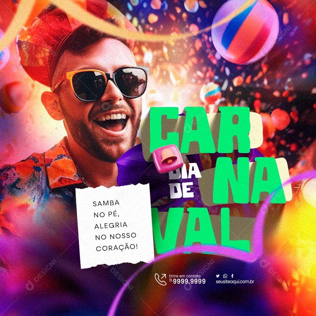 Dia De Carnaval Samba no pé Alegria no nosso Coração Social Media PSD Editável