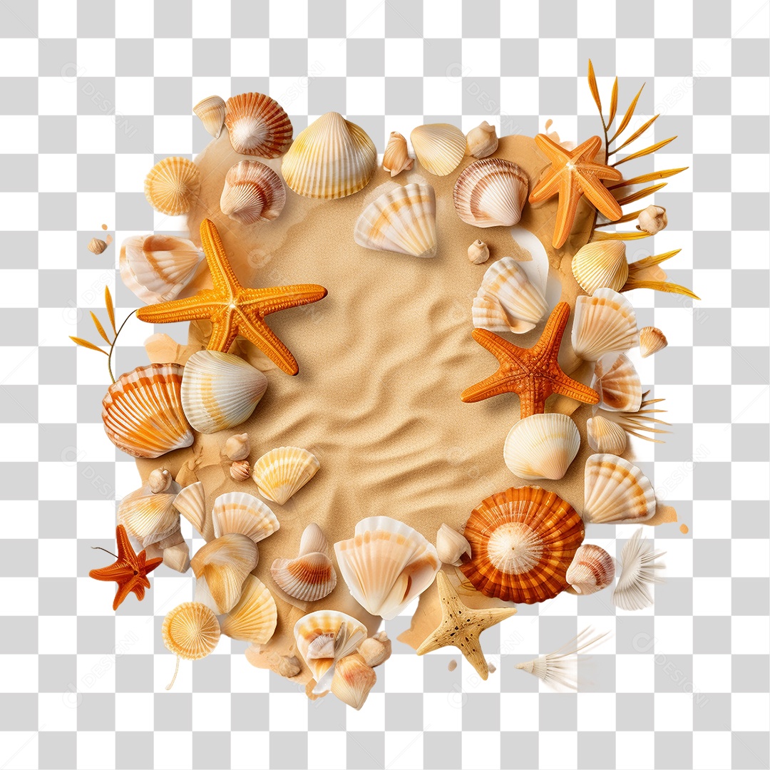 Tema de Praia Areia Conchas Estrelas Marinhas PNG Transparente