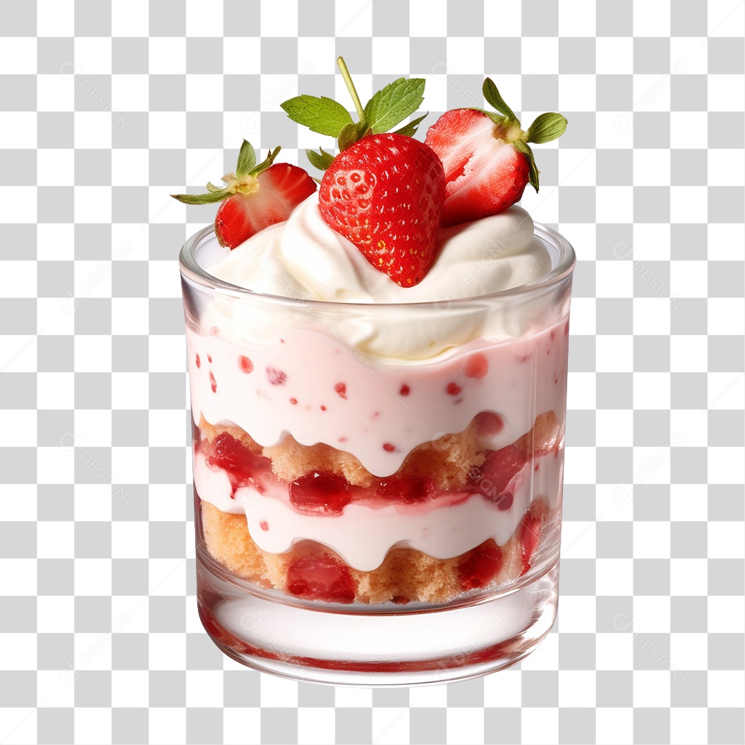 Copo com Sobremesa de Morango PNG Transparente