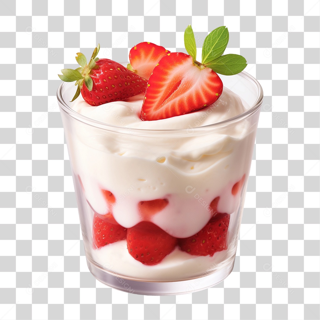 Copo com Sobremesa de Morango PNG Transparente