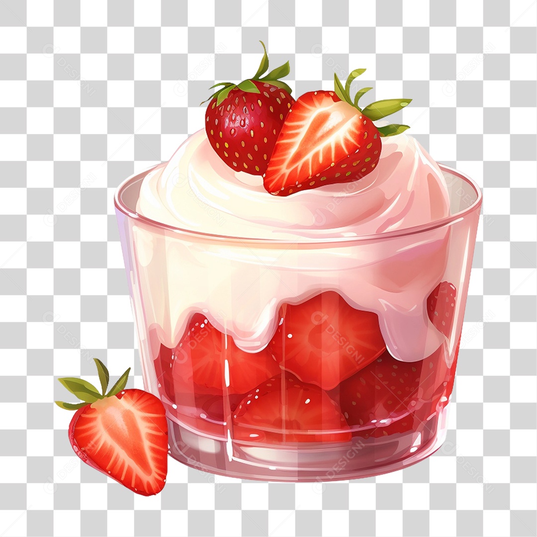 Copo com Sobremesa de Morango PNG Transparente