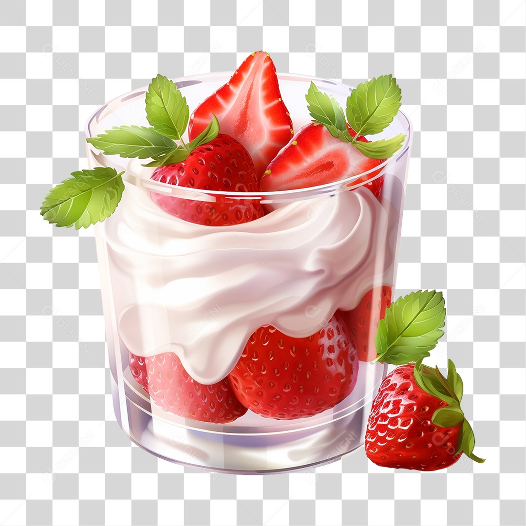 Copo com Sobremesa de Morango PNG Transparente