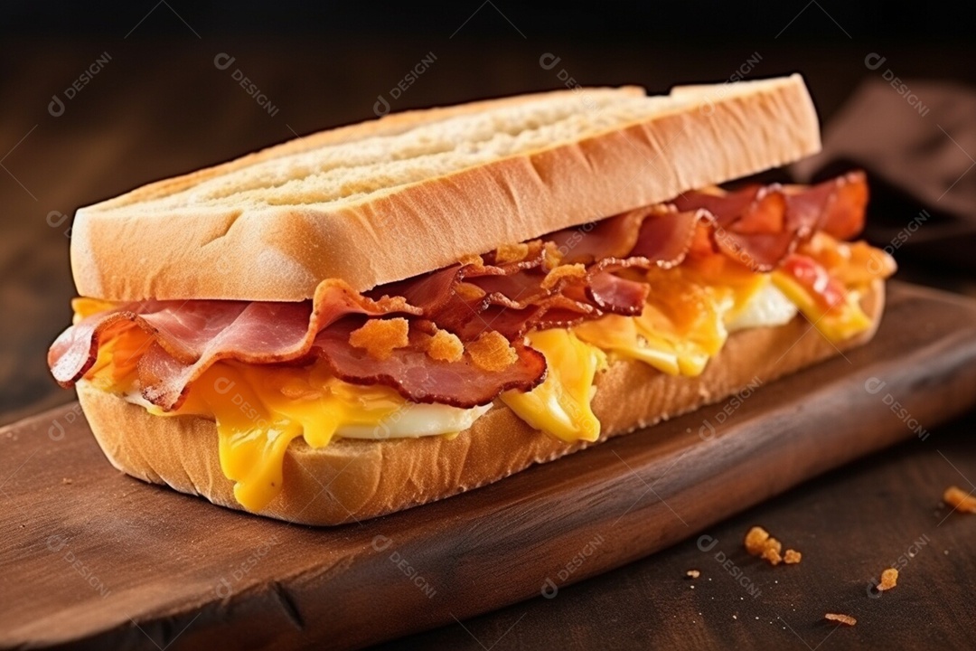 Delicioso sanduíche sobre uma mesa de madeira