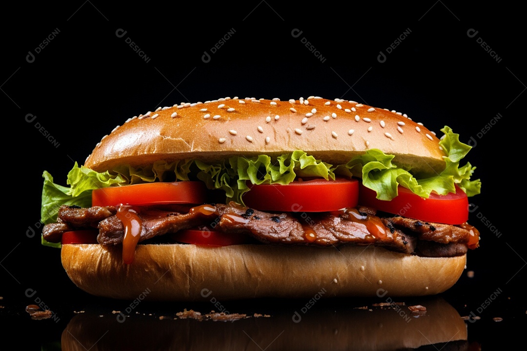 Delicioso Hambúrguer sobre uma tábua de madeira