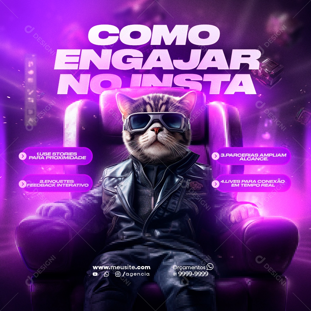 Marketing Digital como Engajar no Insta Social Media PSD Editável
